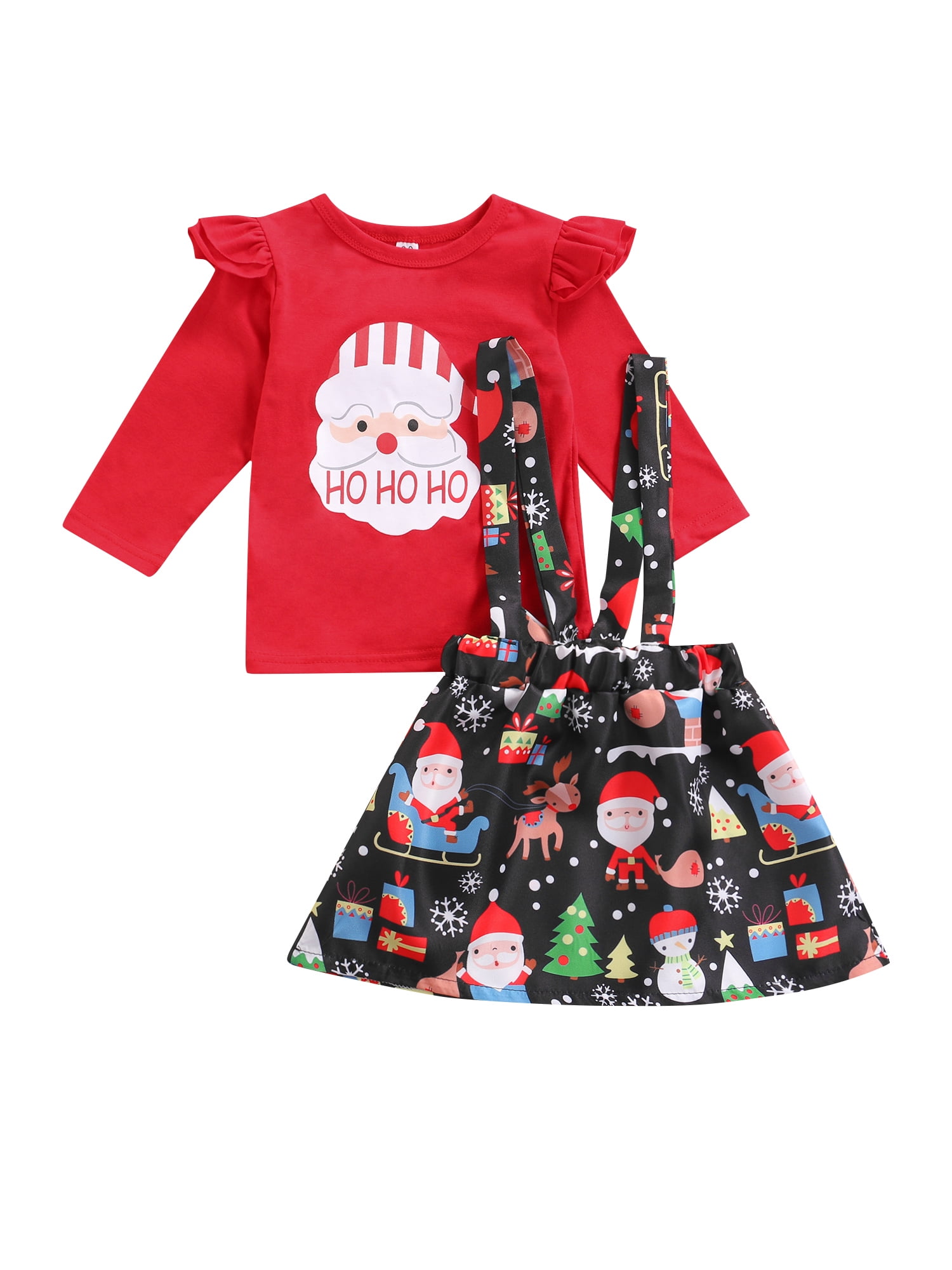 Shuttle tree Toddler Baby Girls Christmas Outfits Long Sleeve Shirts Suspender Skirt Sets Party