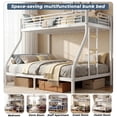 thumbnail image 3 of UIOWIO Twin XL over Queen Metal Bunk Bed Set with Stairs & Storage, Heavy Duty Queen Bunk Bed Frame for Adults & Teens, Includes 6" Memory Foam Mattresses, No Box Spring Needed, Withe, 3 of 9