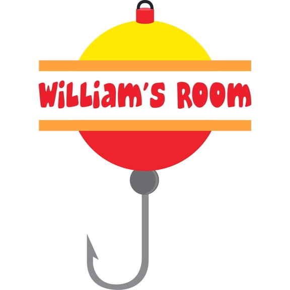 Custom Name Vinyl Wall Decal for Home - Fishing Hook Bobber Pole Sinker Boat Cute Wall Décor Bedroom Living Room Entry - Personalized Text Removable High Tact - Size: 20 In x 12 In