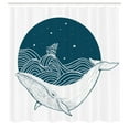 thumbnail image 3 of Ambesonne Ocean Shower Curtain, Whale and Stars Old Ship, 69"Wx84"L, Teal White, 3 of 5