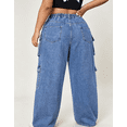 thumbnail image 5 of Plus Size Women High‑Waist Washed Vintage Cargo Jeans, Loose Wide‑Leg Multi‑Pocket Casual Denim Trousers, 5 of 6