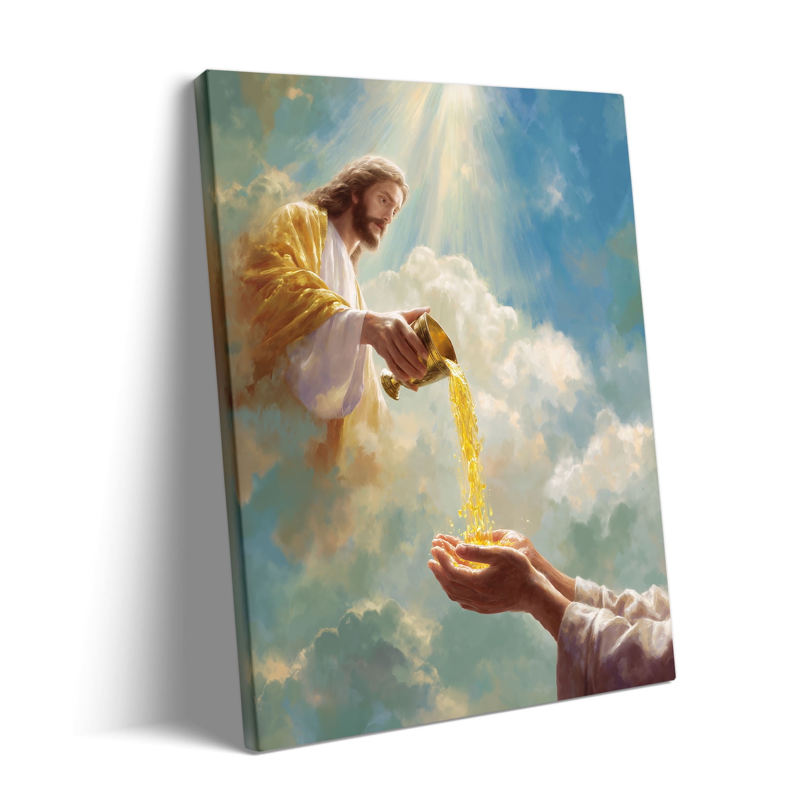 P&L Art Framed Canvas Wall Art - 24"x30" Divine Blessing Jesus Pouring Golden Grace Christian Faith Spiritual Home Church Large Statement Wall Decor