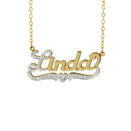 Personalized Sterling Silver, Gold Plated, 10K or 14K Nameplate Necklace with First Initial and Tail Beaded and Rhodiumed with an 18 inch Link Chain