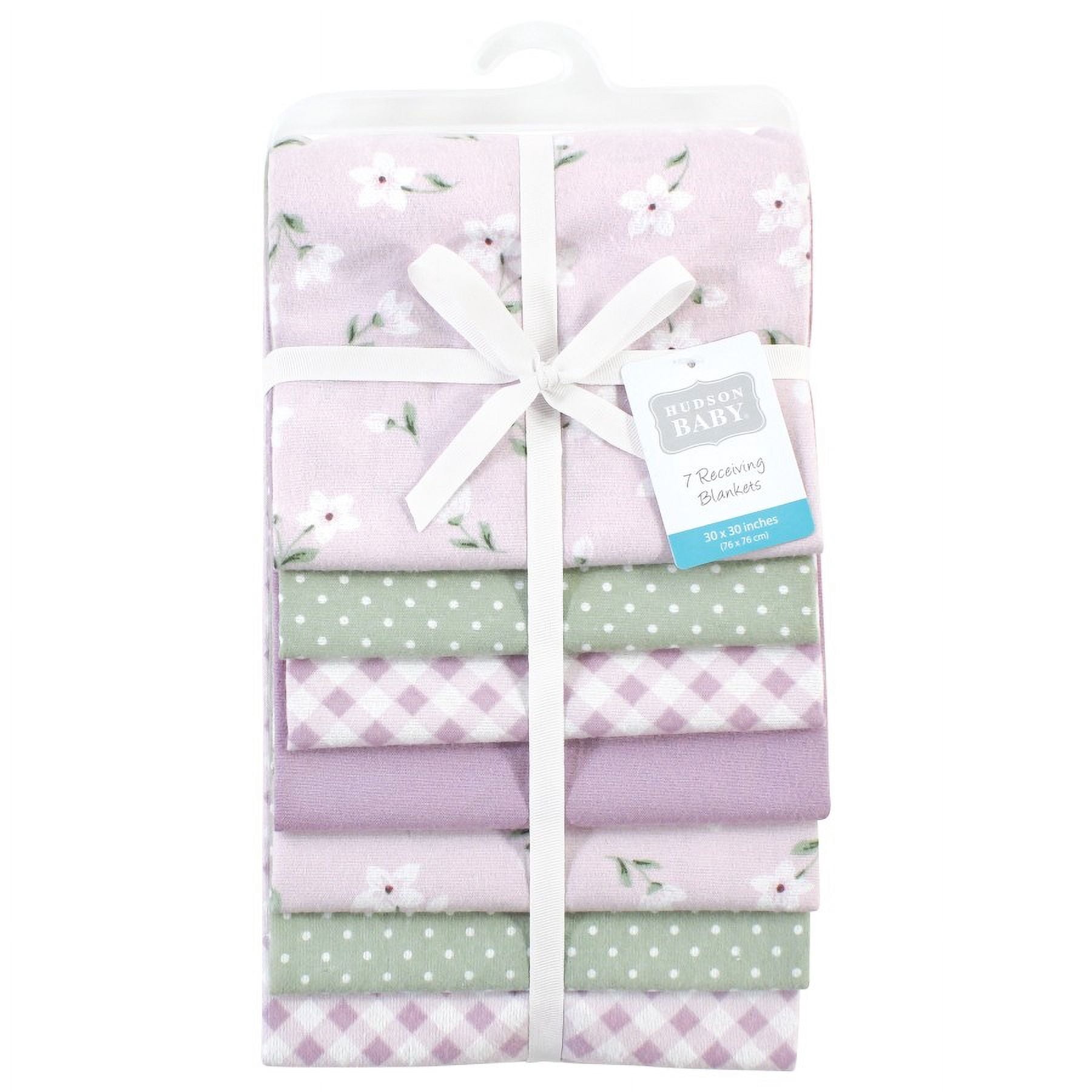 Hudson Baby Infant Girl Cotton Rich Flannel Receiving Blankets Bundle, Purple Dainty Floral, One Size