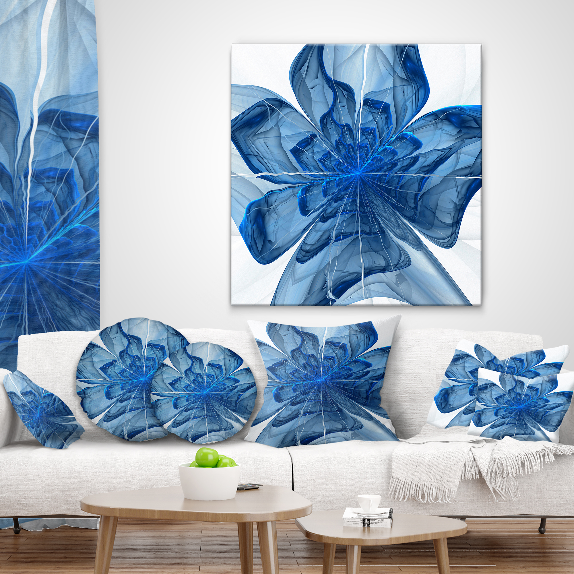 Designart 12" x 20" Contemporary and Modern Black Fractal and Flower Polyester Throw Pillow