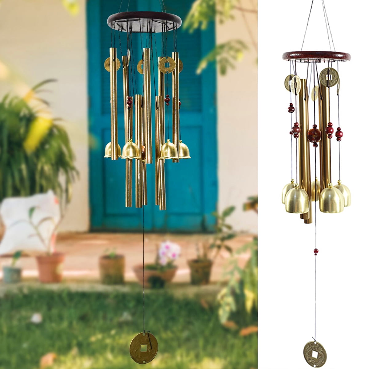 Outdoor Deep Tone 6'' Blue Red Butterfly Wind Chime with Bell 