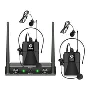 D Debra Audio AU200 Pro UHF 2 Channel Wireless Microphone System with Cordless Handheld Lavalier Headset Mics, Metal Receiver, Ideal for Karaoke Church Party (2 Bodypack)