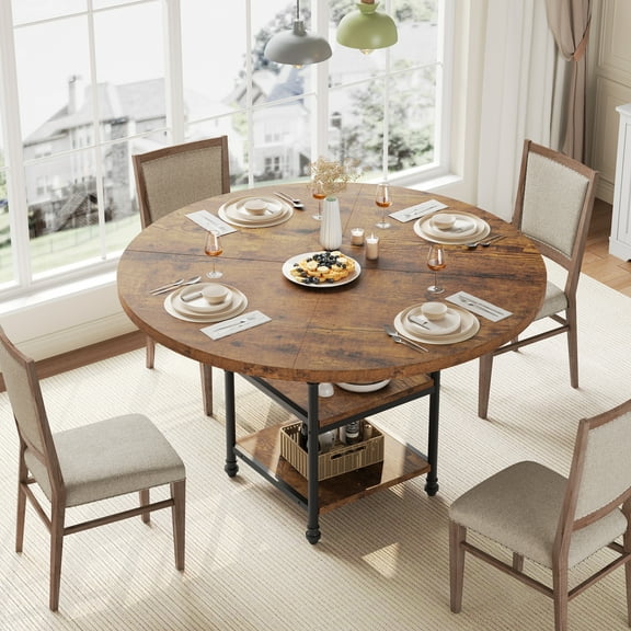 47-Inch Round Dining Table for 4-6 People, Dinner Kitchen Table