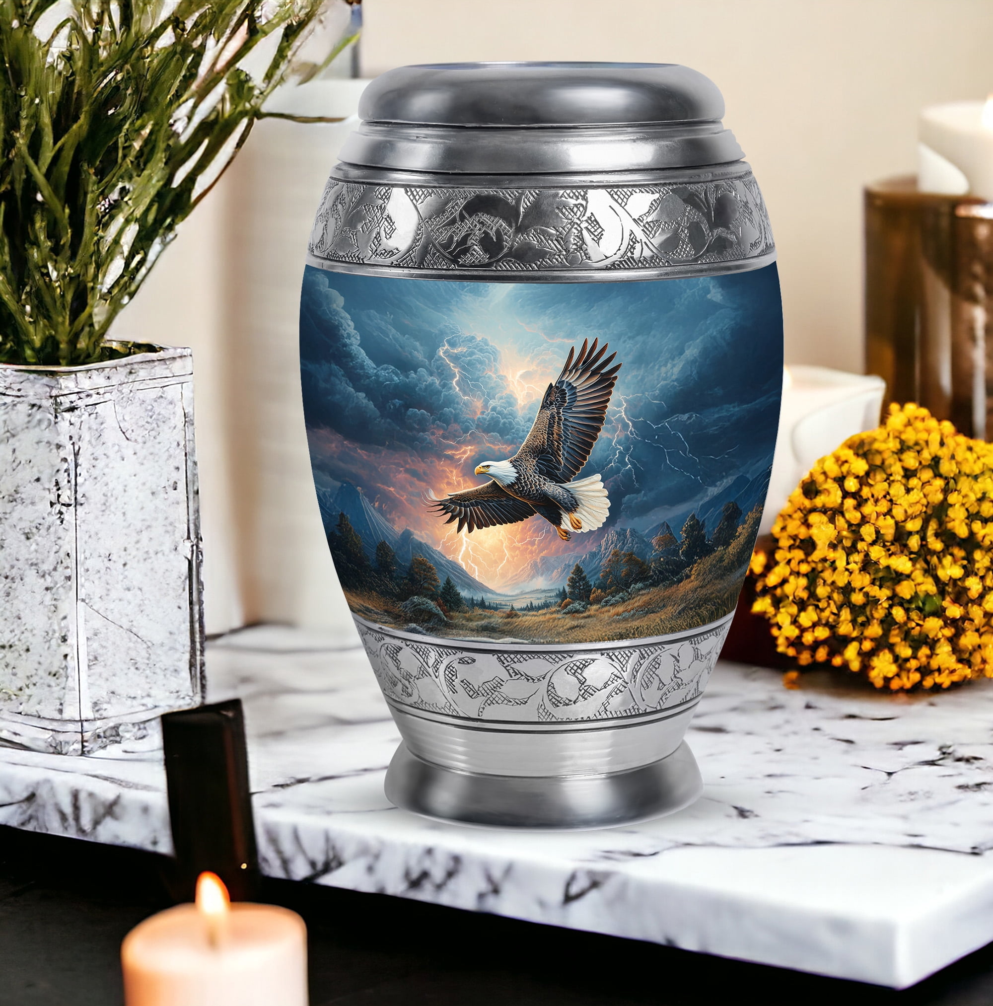 SABURIAL Eagle Urn - Small Cremation Urn For Ashes Adult Male Dad - Keepsake Funeral Urns For Women - Combo Of 10 Inch & 3 Inch