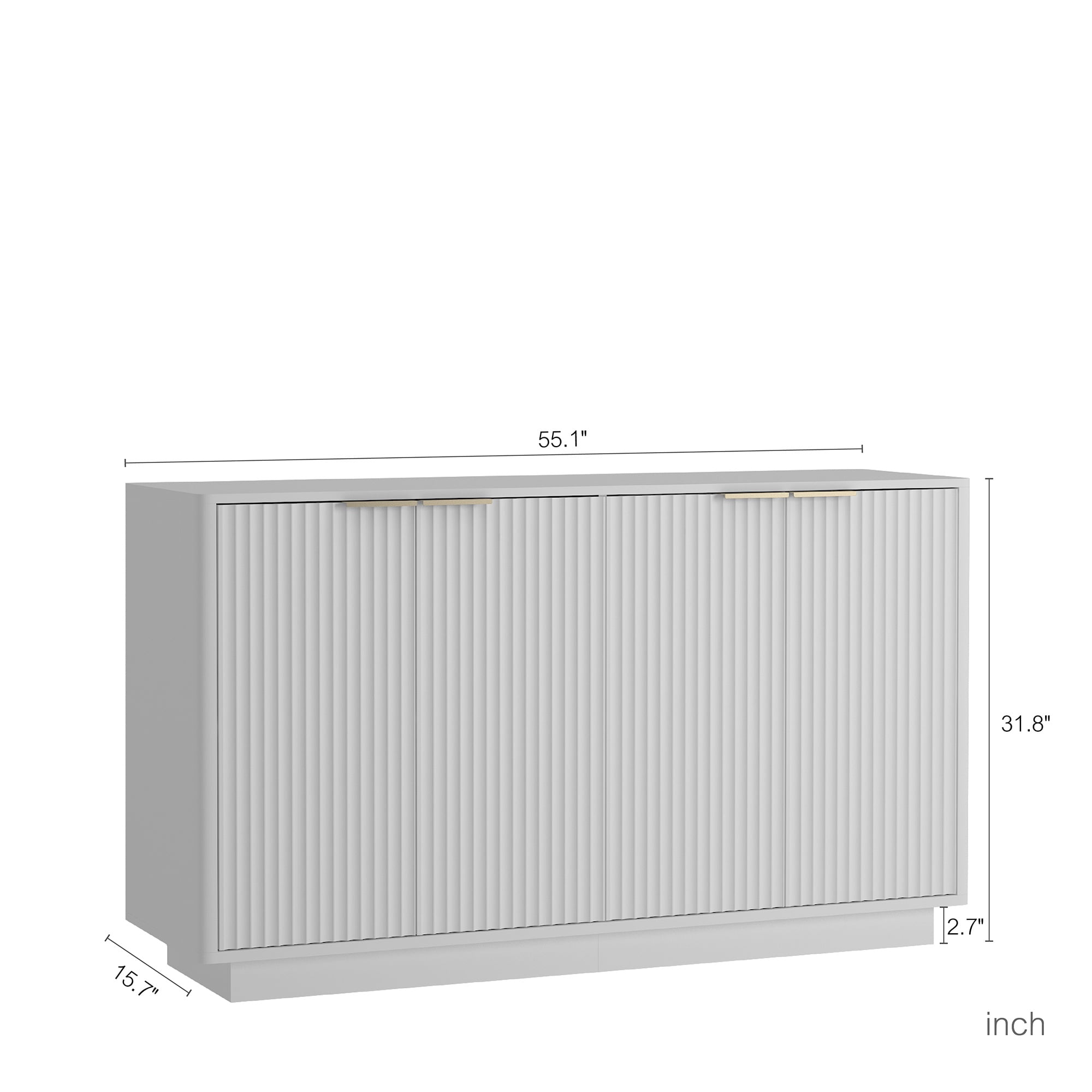 PORKISS 55.1" Fluted Sideboard, Modern Wood Buffet Cabinet with Storage, Accent Cabinet with Adjustable Shelves for Dining Room, Living Room & Entryway, White