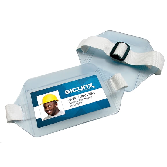 SICURIX Armband Badge Holders Elastic Strap, Vertical, Clear, Pack of 12