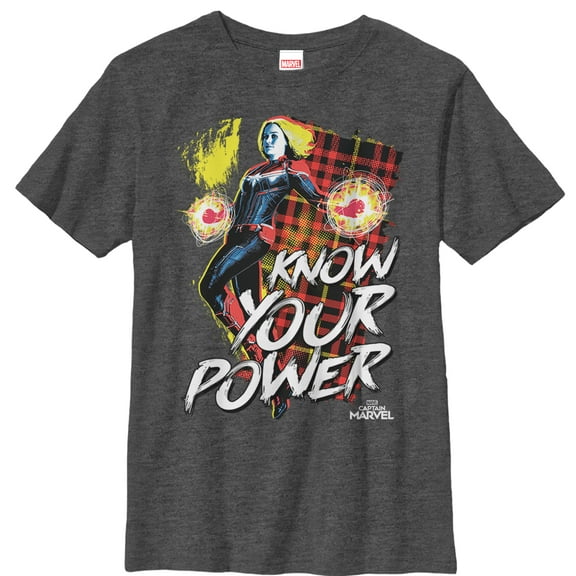 Boy's Marvel Captain Marvel Know Your Power  Graphic Tee Charcoal Heather Small