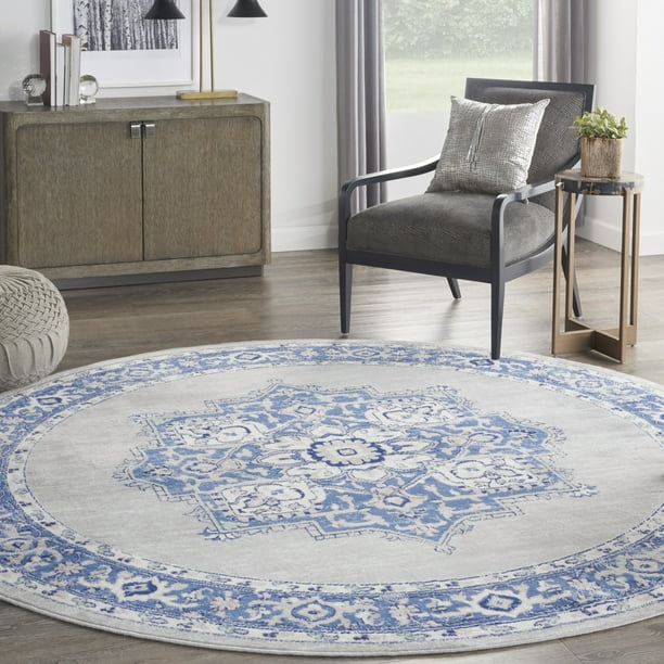 Nourison Whimsicle Persian Farmhouse Grey Blue 8' x round Area Rug, (8' Round)