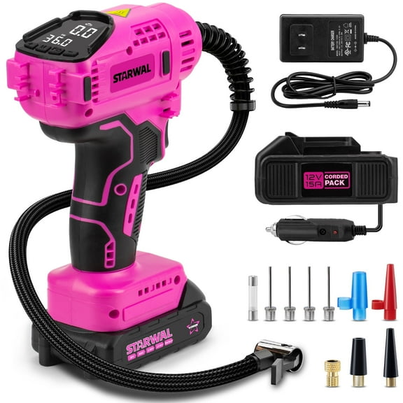 Starwal 20V Cordless Tire Inflator, Portable Air Compressor with Rechargeable Battery, 150 PSI Air Pump with 12V Car Adapter & Digital Gauge for Car, Motorcycle, Bike