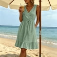 thumbnail image 6 of ClodeEU Women's Sleeveless V Neck Ruffle Hem Midi Dress,Casual Drawstring Waist Flowy Sundress Green,Women's Plus M, 6 of 8