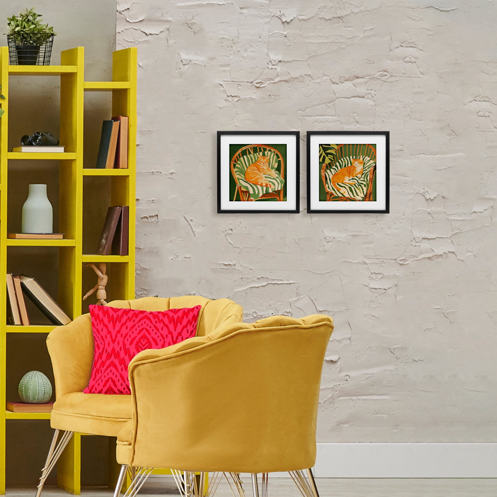Stupell Industries Cozy Cats in Rattan Chairs 2 Piece Black Framed Print Under Glass Set, design by Walker Noble