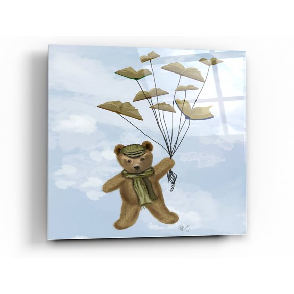 Epic Art 'Bear with Book Butterflies' by Fab Funky Acrylic Glass Wall Art, 12"x12"