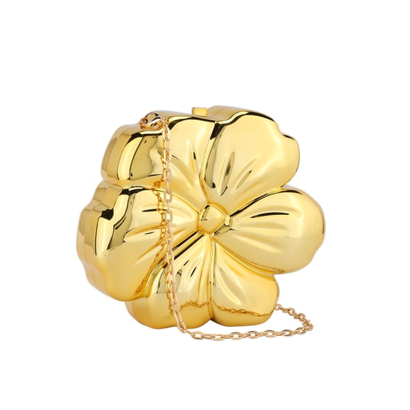 INSPIRE CHIC Flower Evening Bags Metallic Handbag Clutch Purses with Chain for Women Gold
