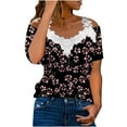 thumbnail image 2 of Dyegold Womens Blouses and Tops Dressy Cold Shoulder Lace Trim Tops for Women Summer Casual T Shirts Short Sleeve Blouses Flowy Tunics Tees, 2 of 5