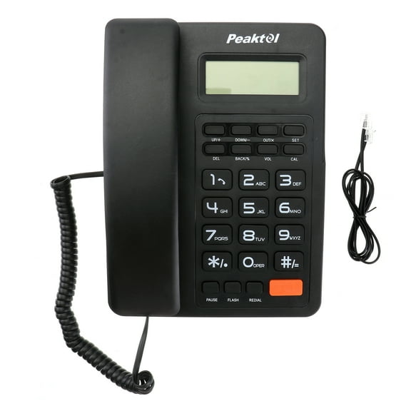 LEORX Business Telephone for Home Office Black Landline Phone with Large Buttons and Calculator