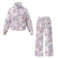 thumbnail image 4 of SCRAWLGOD Easter Rabbit Carrot Leaf Floral Print Violet 2 Piece Sets for Women Fall Outfits Sweatsuit Loose Fit Turtleneck Drawstring Sweatshirt Wide Leg Sweatpants Matching Set Tracksuit, XL, 4 of 7
