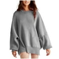 thumbnail image 7 of GERsome Women's Solid Color Knitwear Casual Long Sleeve Crewneck Pullover Side Split Sweaters Tunic Tops, 7 of 7