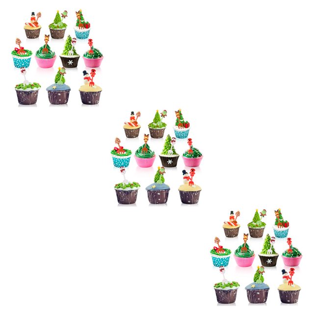 Thinsony 10pcs Fork Cake Dessert Bento Set Strawberry Pear Forks Animal Cartoon Snowman Santa Claus Sticker Toothpick 3Set