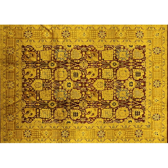 Ahgly Company Indoor Rectangle Oriental Yellow Industrial Area Rugs, 2' x 5'