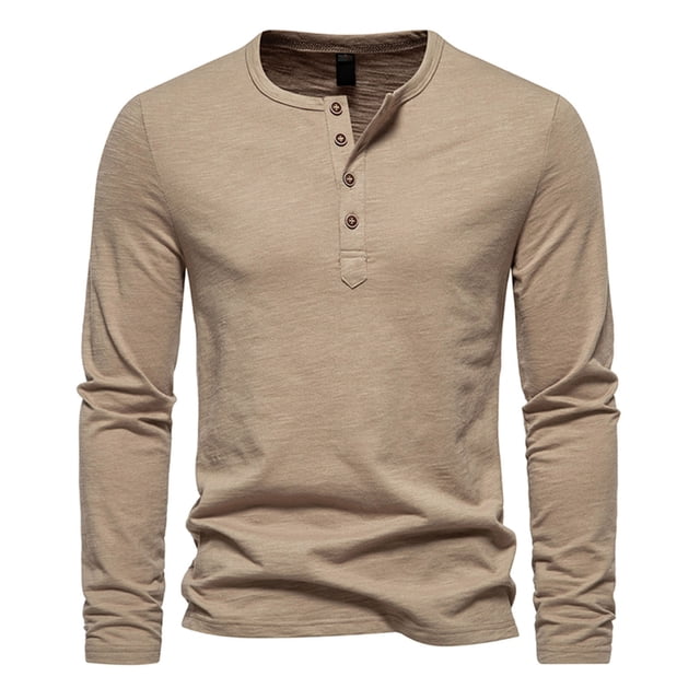 Yuyuzo Men Basic Tops Long Sleeve 1/4 Button Notch V Neck Cozy Fall Casual Shirts Blouse Solid Color