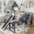 thumbnail image 2 of Luckynote Twin Loft Bed, House Design with Slide, Stairs, Storage Cabinets, Removable Desk, Space-Saving for Small Rooms, Gray, 2 of 14