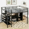 thumbnail image 2 of Black Metal Loft Bed with Desk & Wardrobe, Full Size - Space-Saving Bedroom Furniture Set for Home/Apartment. Sturdy, Modern Design., 2 of 19
