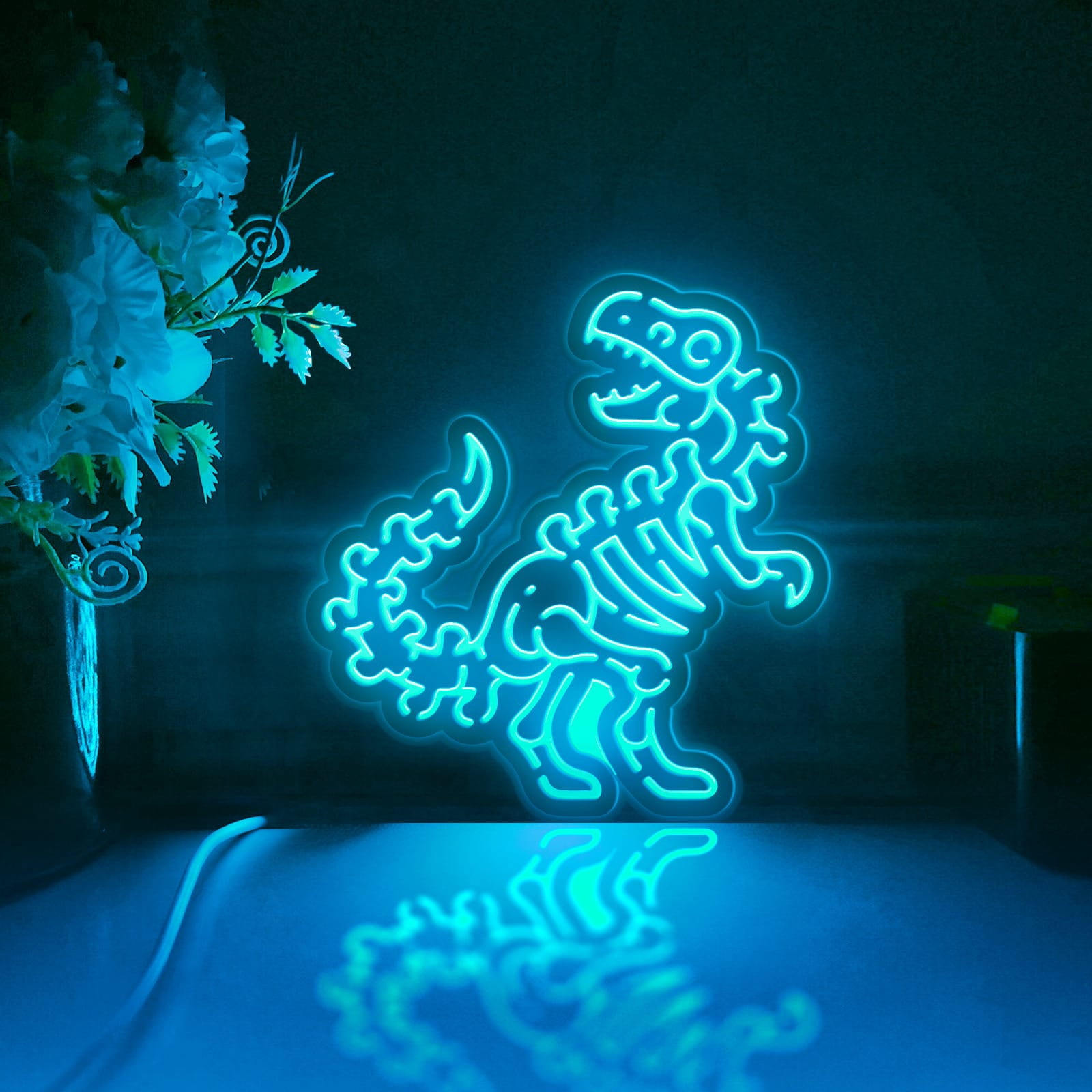 Dinosaur Led Light Box, Dimmable Neon-Like Light Signs USB Power for Wall Decor Bedroom Decoration, Color Flow Effect (WxH) 6"x6"