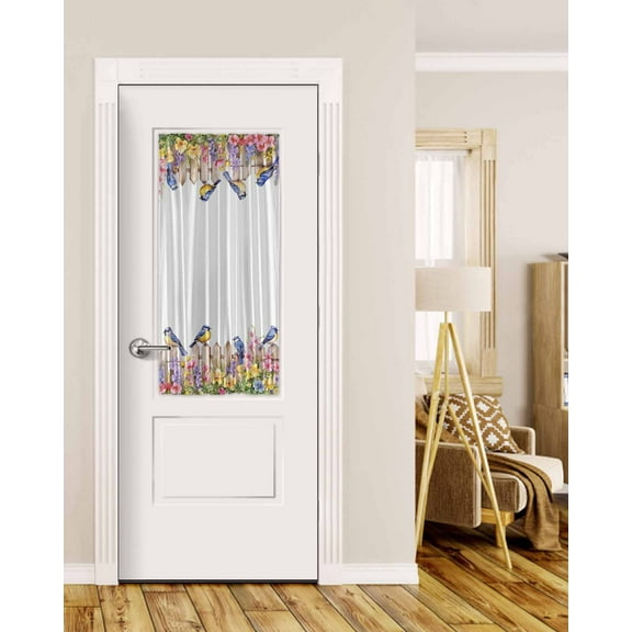 Spring Floral Blackout Curtains, French Door Curtains for Door Window, Summer Birds Botanical Fence Privacy Drapery for Patio/Sidelight Doors, 1 Panel with Tieback, 25 x 40 Inches