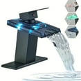 thumbnail image 2 of Black Bathroom Basin Sink Faucet LED Single Handle 3 Holes Mixer Tap with Cover, 2 of 17