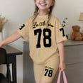 thumbnail image 2 of Ruiwill Outfit Set Little Girls Summer Crewneck Letter Print Short Sleeve Tops With Shorts Set Dailywear Casual Fashion Girls Clothing Set Size 7-8 Years Khaki, 2 of 4