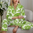 thumbnail image 6 of Pofeuu Green Various Lemons Print Womens Pajamas Set Long Sleeve Sleepwear Button Down Nightwear Soft Pj Lounge Sets Button Down Pajamas Women-X-Large, 6 of 7