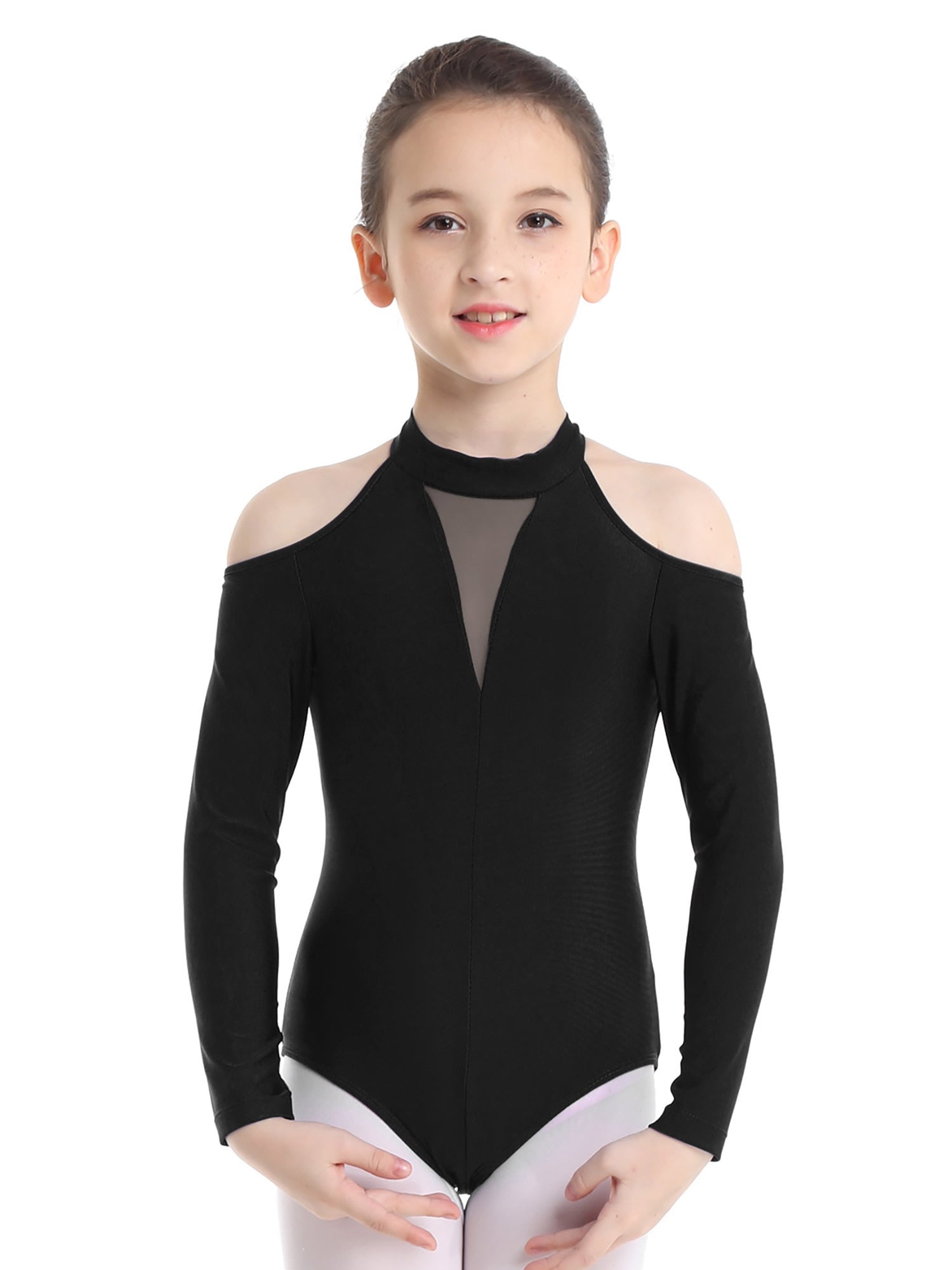 iiniim Girls Basic Stretch Long Sleeve Mock Turtle Neck Leotard