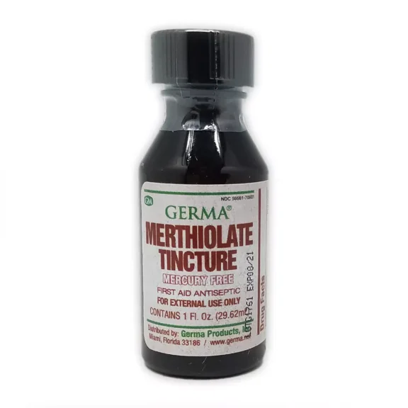 Germa Merthiolate Tincture. First Aid Antiseptic for Minor injuries. Red. 1 Oz