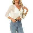 thumbnail image 3 of INSPIRE CHIC Women's Casual V Neck Twist Front Hollow Out Sweater Long Sleeve Knit Crop Top, 3 of 5