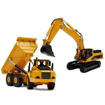 Top Race Construction Truck and Excavator Toy Set - 2 Diecast Metal Vehicle Toys for Kids 8