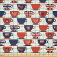 thumbnail image 2 of Ambesonne London Fabric by the Yard Microfiber, Tea Party Flag Cups, 10 Yards, Vermilion Navy Blue, 2 of 2
