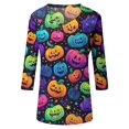 thumbnail image 4 of Ladies 3/4 Sleeve Fashion Tops Halloween V Neck Fall Outfits Pumpkin Print Shirts, 4 of 5