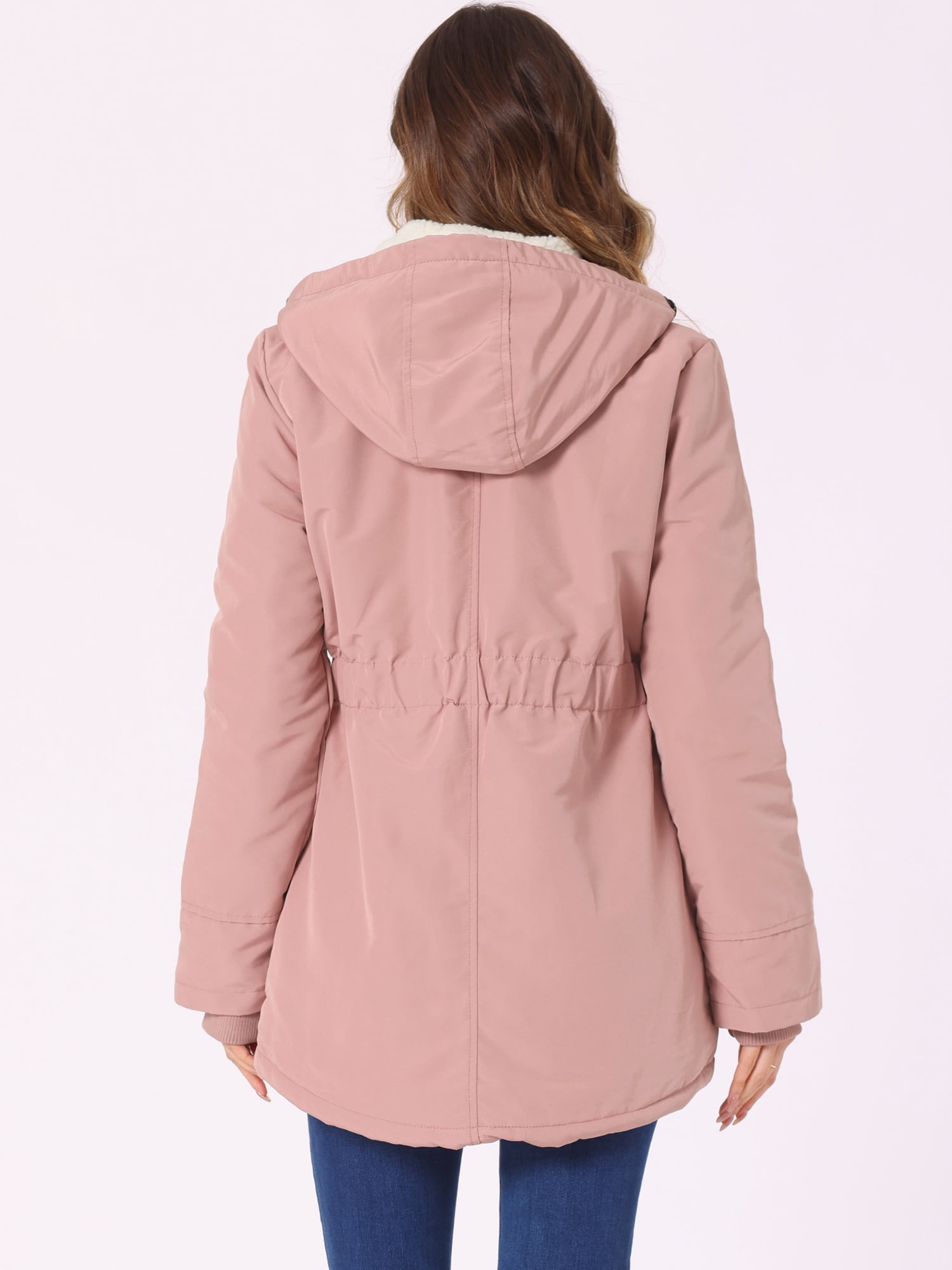 DARING DIVA Women's Winter Coat with Faux Fur Hood and Multiple Pockets L Pink