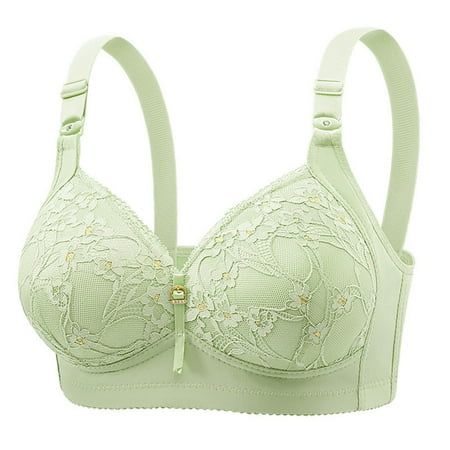 Mega Discount: Bras for Women No Underwire  Sujetadores para mujer sin aros  Fashion Women Solid Color Steel Rings Lace Pad Gathering Daily Bra SOPATENOR Green L