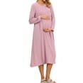 thumbnail image 4 of INSPIRE CHIC Women's Maternity Nursing Breastfeeding Dress Zip Front Tiered Long Sleeve Round Neck Pleated Midi Maternity Pregnancy Dress 2XL Pink, 4 of 6