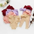 thumbnail image 4 of 3Pcs Newborn Infant Baby Girl Ruffled Long Sleeve Romper + Shorts + Headband Clothes Outfits Set, 4 of 12
