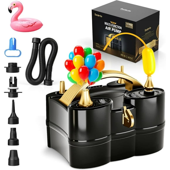 Balloon Pump Electric, 3-in-1 Portable Black Gold Electric Air Machine Balloon Pump Dual Nozzle Balloon Inflator for Inflatables and Latex 260q Foil Balloons