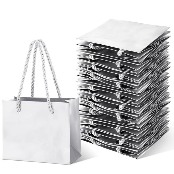 Bolsas de regalo Fainne Silver Mini, 24 unidades con asa de papel de 10 x 12 x 6 cm