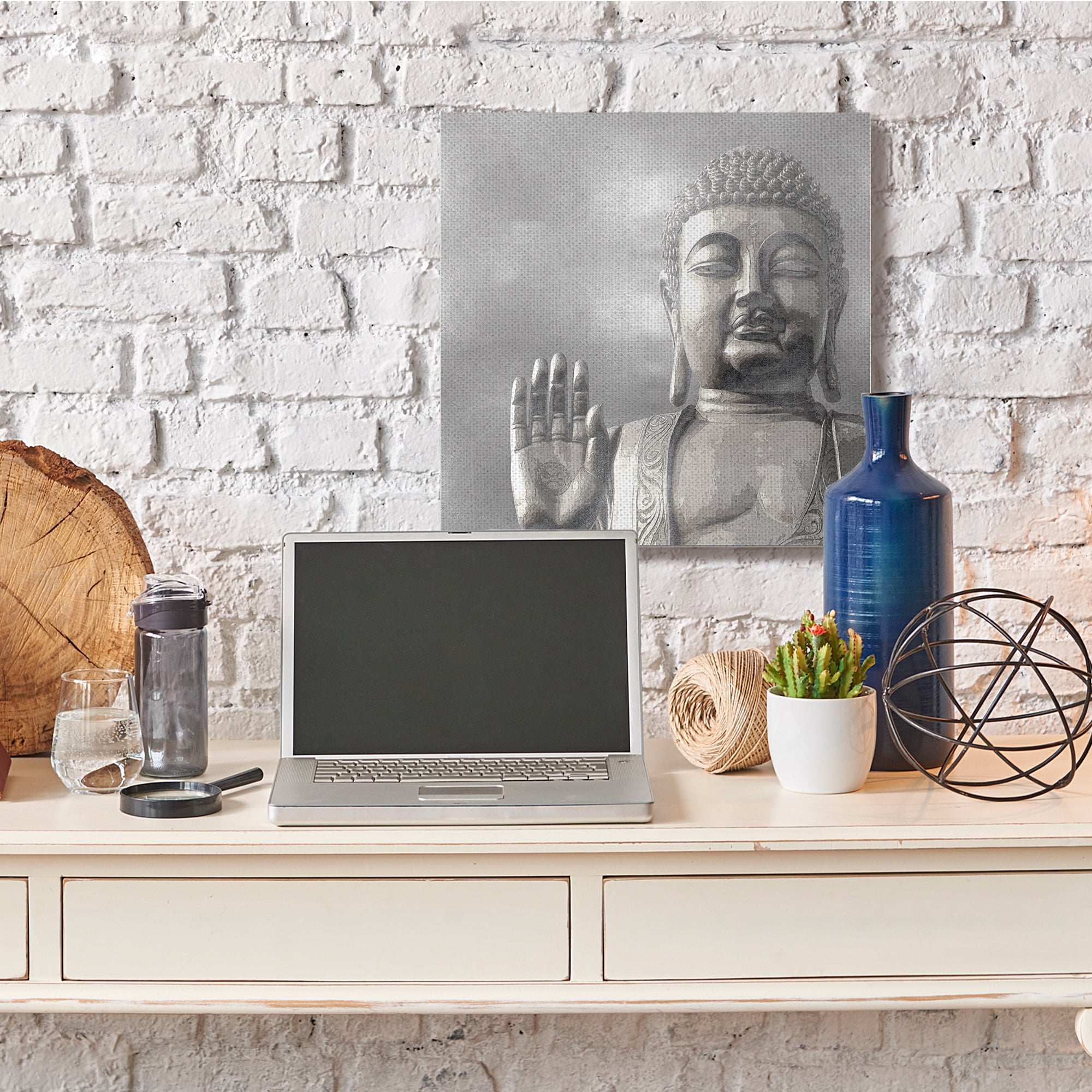 Stupell Industries Buddha Inspired Portrait Greyscale Eastern Figure,36 x 36,Designed by Tom Bray