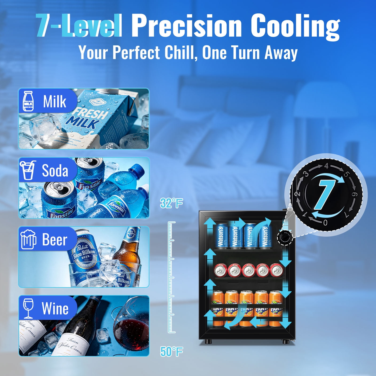 WANAI 50 Can Beverage Fridge & Cooler Small Mini Fridge Glass Door for Soda Beer or Wine for Home&Bar